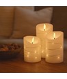 LED Blockljus 3 st set med ljusslinga, flameffekt - Ø7,5cm, 10/12,5/15cm hög, inkl. fjärrkontroll, timer, äkta stearin