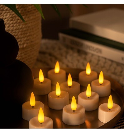 12-pack LED Värmeljus med fin flameffekt - Levereras komplett med batterier, redo att användas