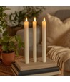 3-pack vita LED-stearinljus, flameffekt - Ø2,2cm, Höjd: 24,5cm, kronljus, fungerar inkl. fjärrkontroll, timer