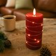 LED Blockljus med ljusslinga, 15cm hög, flameffekt - Ø7,5cm, fungerar m. fjärrkontroll, äkta stearin, röd