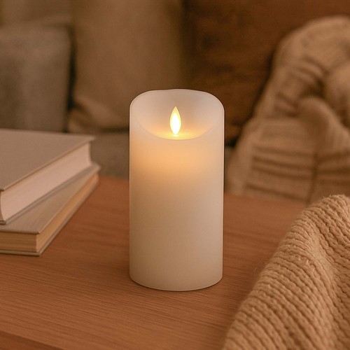 LED XL Blockljus 17,5 cm högt, flameffekt, vit - Ø10 cm, 17,5 cm högt, fungerar med fjärrkontroll, äkta stearin