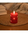 LED Blockljus med ljusslinga, 10cm hög, flameffekt - Ø7,5cm, 10cm hög, fungerar m. fjärrkontroll, äkta stearin, röd