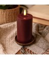 LED Blockljus 12,5cm, smält-look, lågeffekt - Ø7,5cm, fjärrkontroll, äkta vax, bordeauxröd