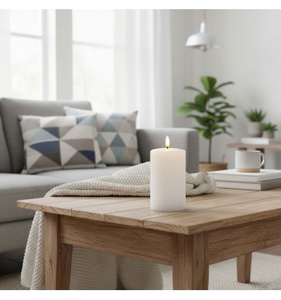 LED Blockljus 12,5cm, smält-look, lågeffekt - Ø7,5cm, fjärrkontroll, timer, äkta vax