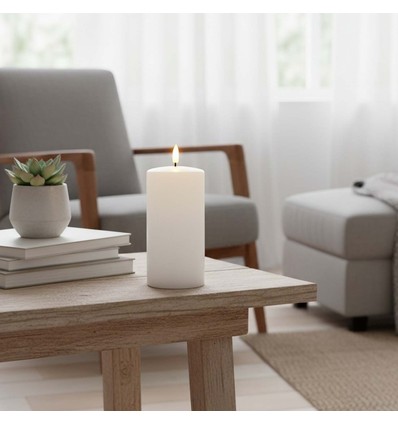 LED Blockljus 15cm, smält-look, lågeffekt - Ø7,5cm, fjärrkontroll, timer, äkta vax