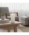 LED Blockljus 15 cm högt, smält-utseende, flameffekt - Ø7,5 cm, 15 cm högt, fungerar m. fjärrkontroll, timer, äkta stearin