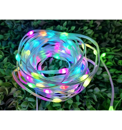 10 m RGBIC LED ljusslinga - 100 LED, klar kabel, fjärrkontroll + Bluetooth, 5V USB