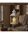 LED-lykta med flameffekt - Vit, fyrkantig, batteri, IP54 inomhus/utomhus