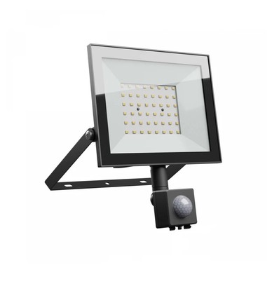 Noctis Lux 4 strålkastare 50W - varmvit, 230V, IP44, 176x221x53mm, svart, PIR-sensor