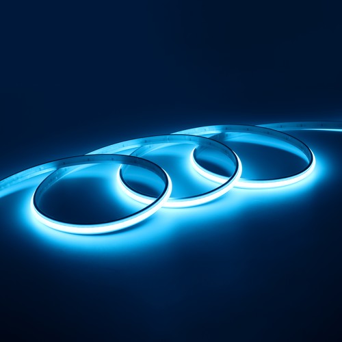 5m 9W/m Ljusblå Dot-free COB-LED strip - 24V DC, IP67, 240 LED/m, 5 års garanti