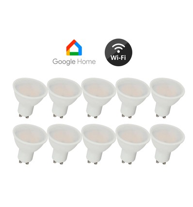 10 st. Wifi LED-lampa - 5W, Tuya/Smart Life, fungerar med Google Home, GU10 Spot