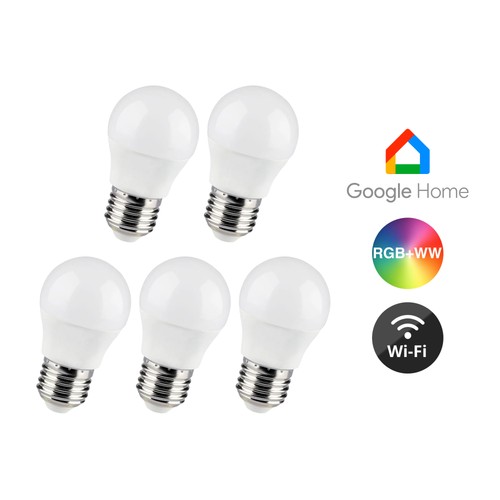 5-pack E27 5W Wifi LED-lampa - G45, Tuya/Smart Life, fungerar med Google Home