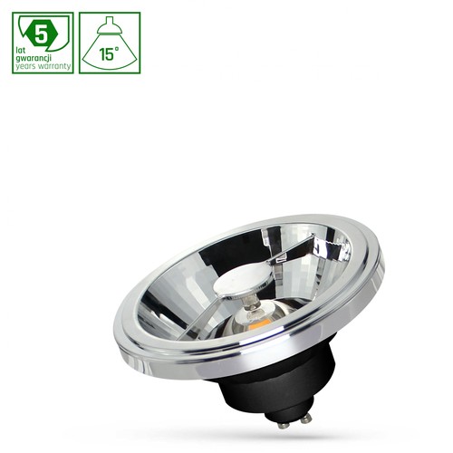 12W AR111 GU10 LED spot - 4000K, 15 grader, COB, svart, 5 års garanti