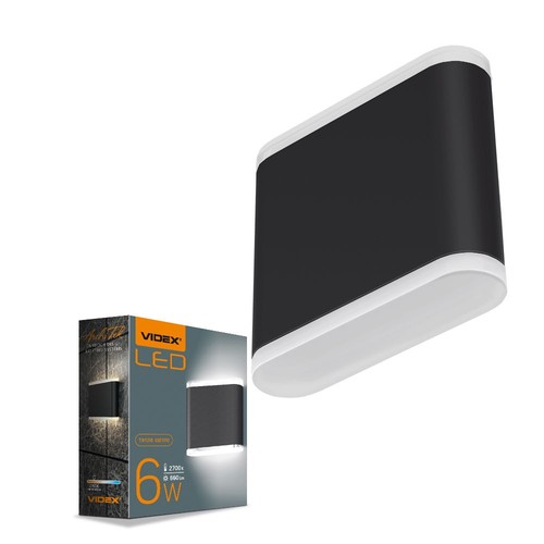 6W svart LED vägglampa med upp/ned ljus - 660lm, IP54 utomhus, 2700K, 110lm/W, inkl. ljuskälla