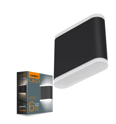6W svart LED vägglampa med upp/ned ljus - 660lm, IP54 utomhus, 2700K, 110lm/W, inkl. ljuskälla