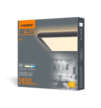 LED taklampa 24W - fyrkantig, svart, neutralvit