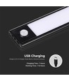 60cm 2,5W LED skåpsbelysning med sensor - Svart, 3000K, laddningsbar, PIR sensor, 5V USB