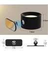Uppladdningsbar vägglampa CCT - 4,5W, Matt svart, rund, 360° roterbar, IP20, inkl. ljuskälla
