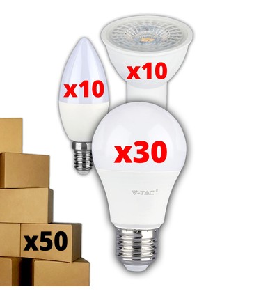 50 st. lampor - 30 x 9W E27, 10 x 6W GU10 og 10 x 4W E14