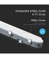 150 cm VT-150149E LED-armatur 48W - vattentät, med nödbelysning, mjölkvit kåpa, rostfria stålklämmor, 6500K, 120 lm/W