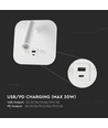 VT-80068 LED sänglampa 8W - med USB/PD laddning, Cree-chip, 3000K, vit