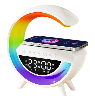 G-formad RGBIC-lampa - Trådlös laddare, 24x23cm, Vit, Bluetooth, 5V USB