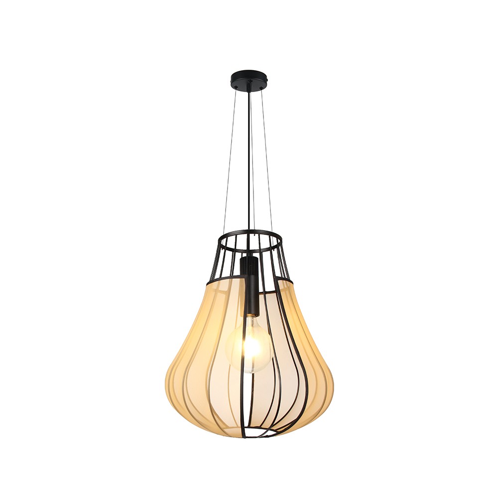 420x500 Mm Vt 89010 Taklampa E27 Dekorativ Matt Svart Med Beige Metallsserie