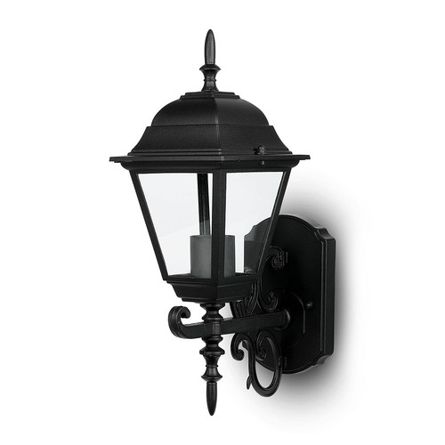E27 utomhus vägglampa / lykta - Mattsvart, IP44, uppåtriktat ljus, utan ljuskälla