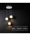3x10W LED designer pendellampa - 3600lm, 3000K, borstad nickel, vit finish