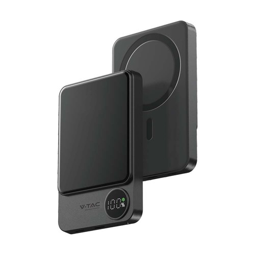 10000mAh trådlös magnetisk powerbank, 20W - Ultra-tunn, aluminium, MagSafe, digital display, space grey