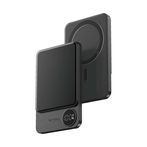 9 mm ultratunn powerbank - 5000 mAh, MagSafe, aluminiumlegering, magnetisk, trådlös snabbladdning, rymdgrå