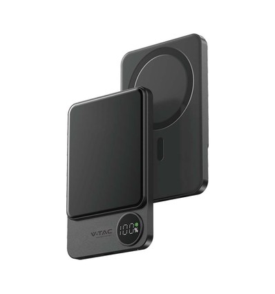 5000mAh MagSafe ultra-tunn powerbank i aluminium, 20W - Space Grey, trådlös snabbladdning, digital display, USB-C in/utgång