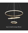 32W LED pendel, 3 ringar - Guld, Ø60+40+20cm, 3880lm, 3000K, dekorativ taklampa