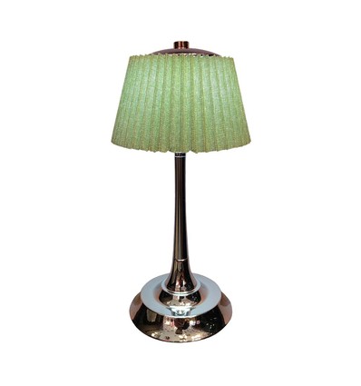 1,5W LED bordslampa, 3-i-1 - Krom/Ljusgrön, touch dimbar, laddningsbar, USB-C, Ø14x28 cm