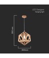 Ø30cm Designer pendelupphäng i trälook - E27 sockel, geometrisk design, max. 60W, utan ljuskälla