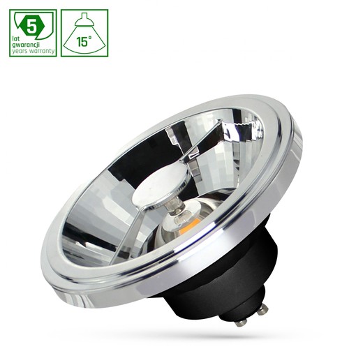 12W AR111 GU10 LED lampa - 15°, 860lm, 4000K, svart, 5 års garanti