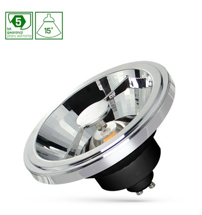 12W AR111 GU10 LED-lampa - 15°, svart, 5 års garanti