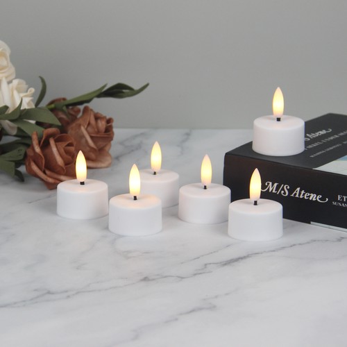 6-pack vita LED-värmeljus inkl. laddningsbas - Inkl. fjärrkontroll, timer