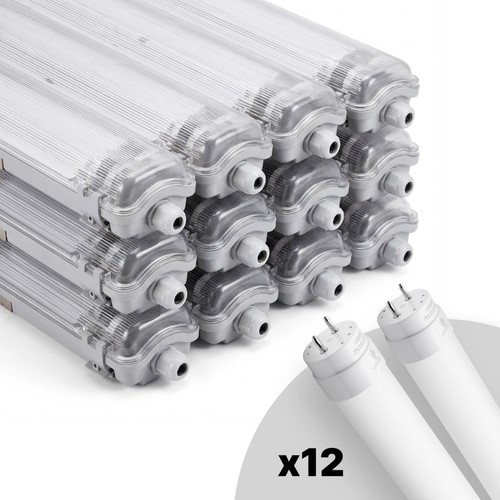 12 st. Limea T8 LED dubbelarmatur - Inkl. 24 st. 24W 150cm LED-rör, IP65 vattentät
