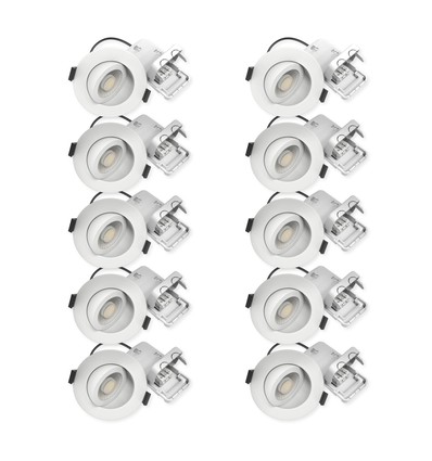 10x 7W Lågprofil downlight RA96 - Direkt i isolering, dimbar, Hål: Ø6,8 cm, Mått: Ø9,3 cm