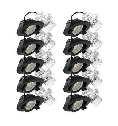 10x 7W lågprofil downlight RA96 - DimToWarm+CCT, Hål: Ø6,8 cm, svart kant, dimbar