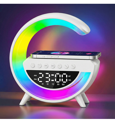 G-formad RGBIC-lampa - Trådlös laddare, 24x23cm, Vit, Bluetooth, 5V USB