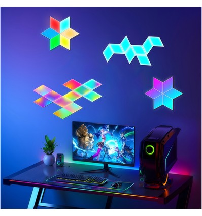 6 st. RGBIC Diamant Vägglampa - komplett set med 6 st. plattor