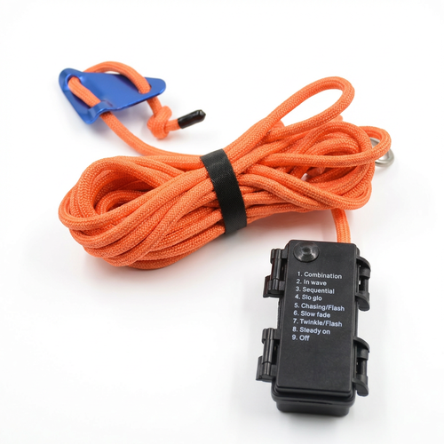 5m orange rep med RGB-ljus - Med karbinhake, max 80kg belastning
