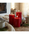 LED blockljus Ø7,5cm, 3st, smält-look, flammeffekt - bordeauxröd