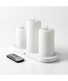 3-pack vita LED blockljus inkl. laddbas - Ø7,5cm, 10/12,5/15 cm hög, inkl. fjärrk., timer