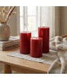 LED blockljus Ø7,5cm, 3st, smält-look, flammeffekt - bordeauxröd