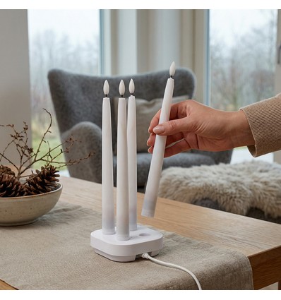 4-pack vita LED-stearinljus inkl. laddningsbas - Ø2cm, Höjd: 25cm, antikljus, inkl. fjärrkontroll, timer