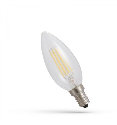 E14 4W LED kronljus - C35, filament, klart glas