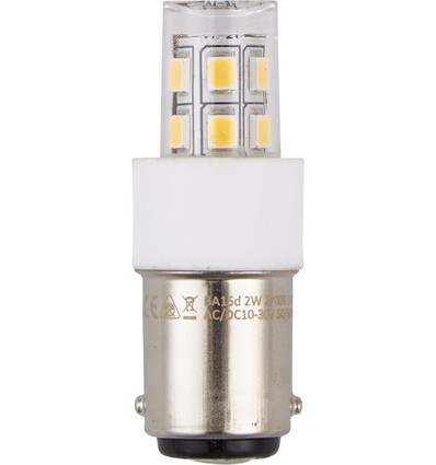 BA15d 2W LED-rör, 10-30V - 4,7cm, 200lm, klart glas, 3000K